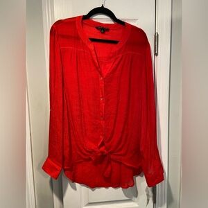 NWT Zac & Rachel Size XL Red Tie Front Roll Tab Sleeve Lightweight Flowy Top